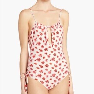 Kisuii Pink Uma Floral One-Piece Swimsuit Red Keyhole
